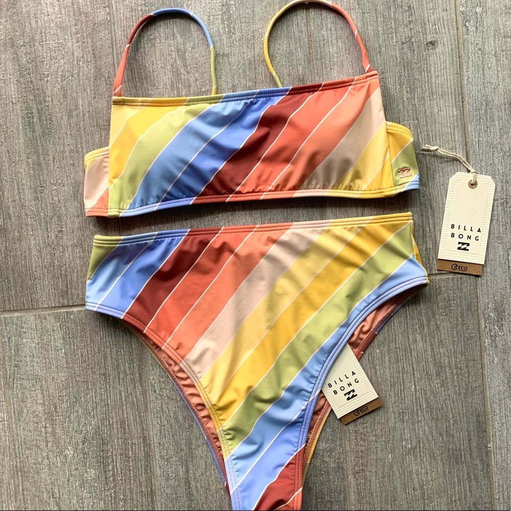 π₯π₯BILLABONG - BRIGHTER DAZE SQUARE RUCHED BRALETTE RISE BIKINI SETπ₯π₯ - Picture 1 of 9